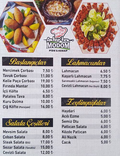 MODOM PİDE KEBAP LAHMACUN меню