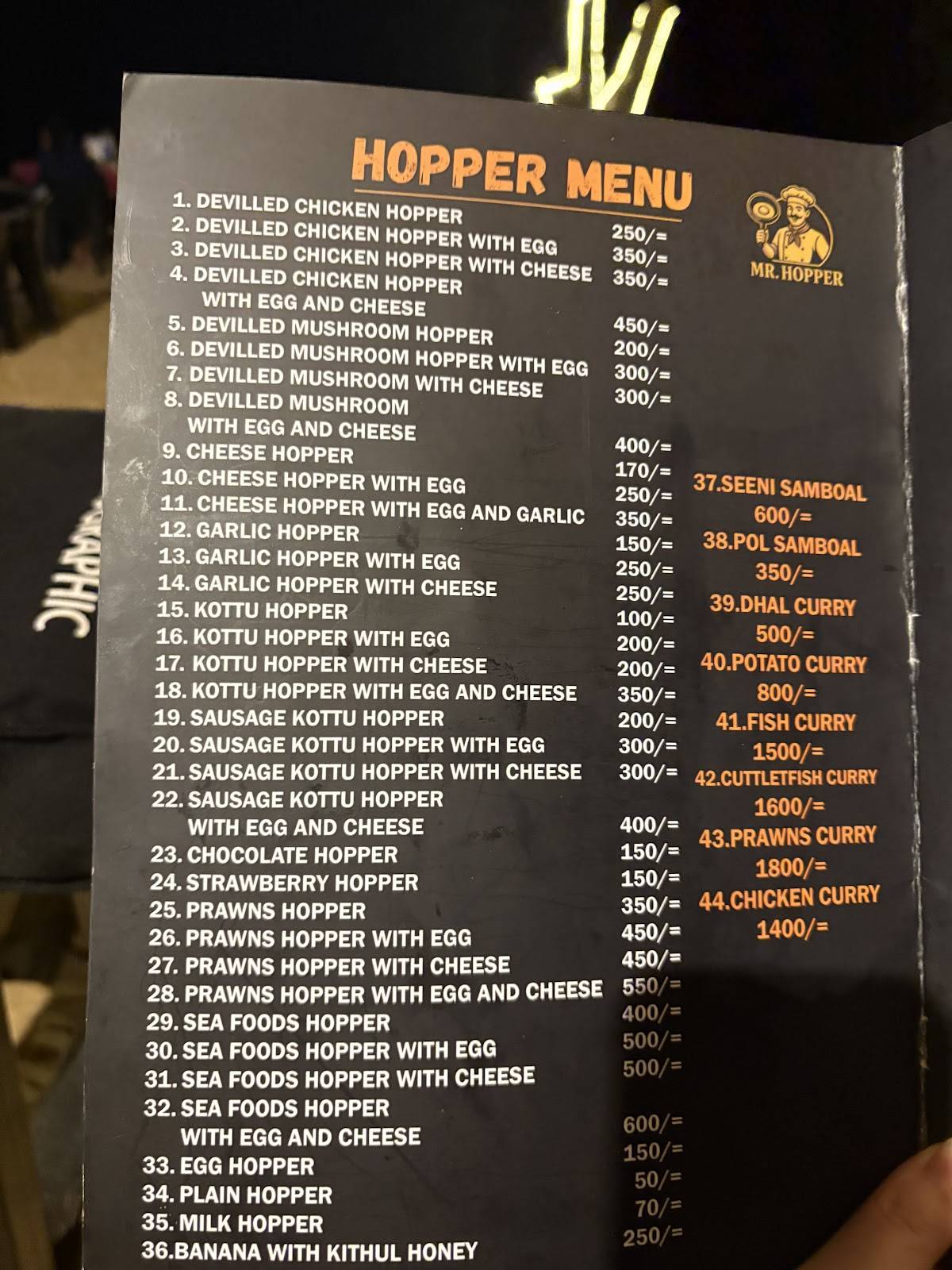 Mr Hopper меню