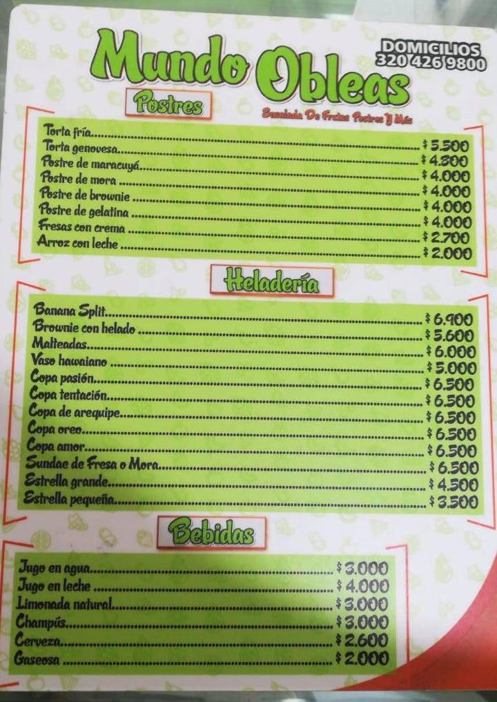 Mundo Obleas меню