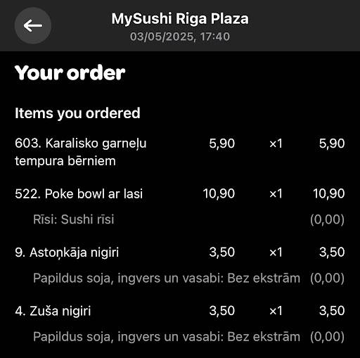 MySushi Riga Plaza меню