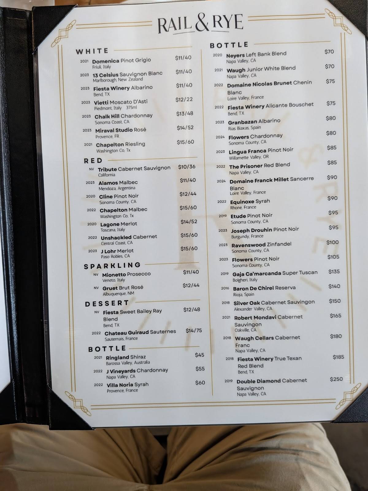Rail & Rye меню