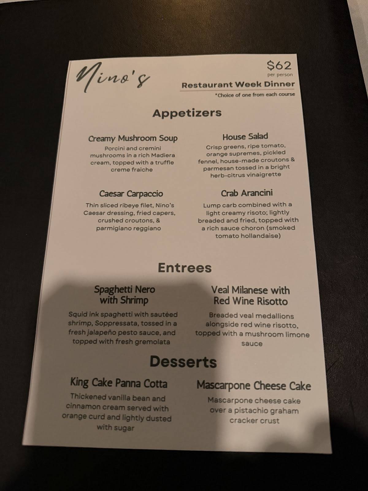 Nino's меню