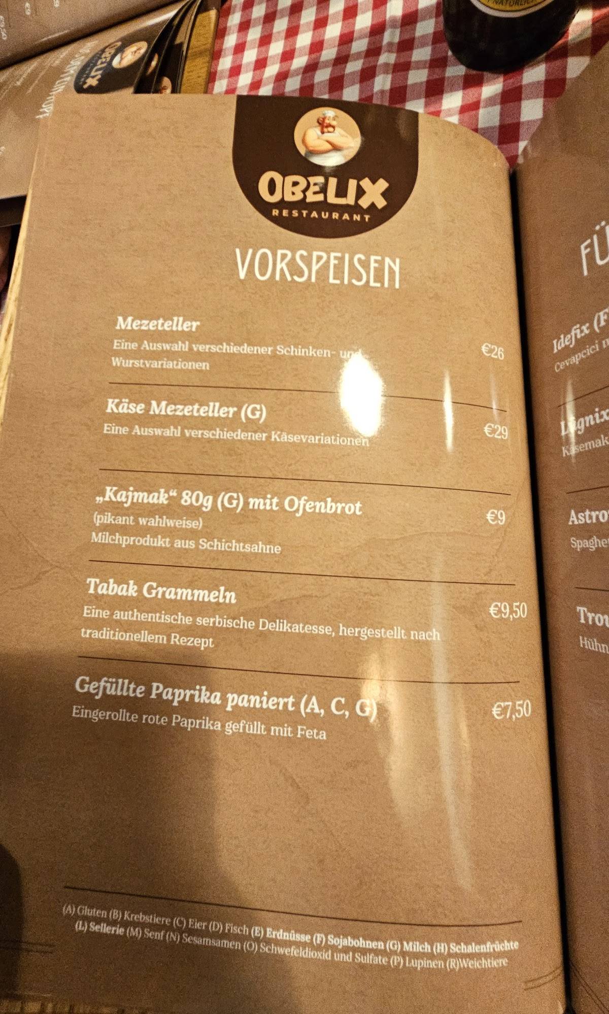 Obelix Restaurant меню