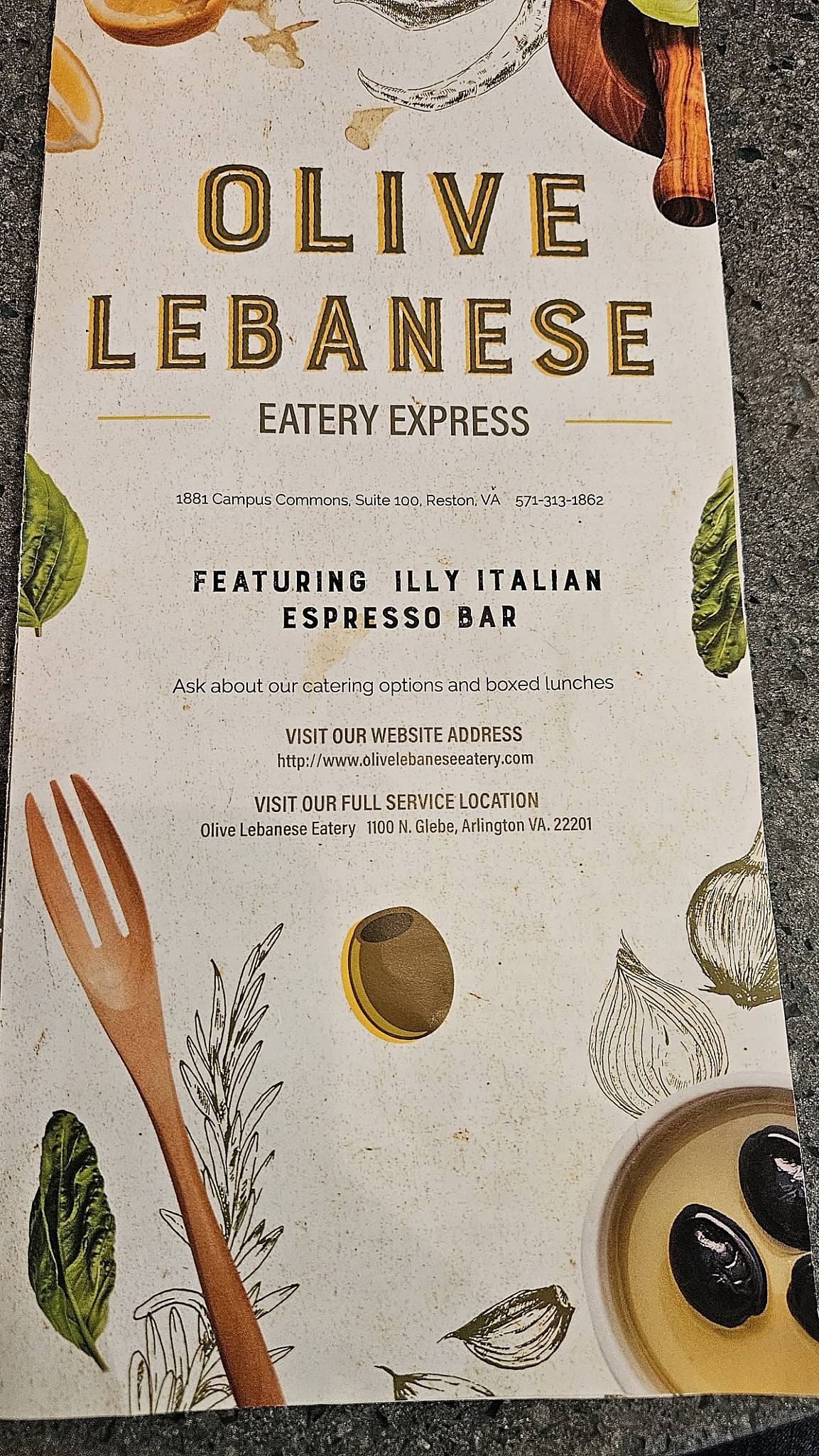 Olive Lebanese Eatery Express - Reston меню