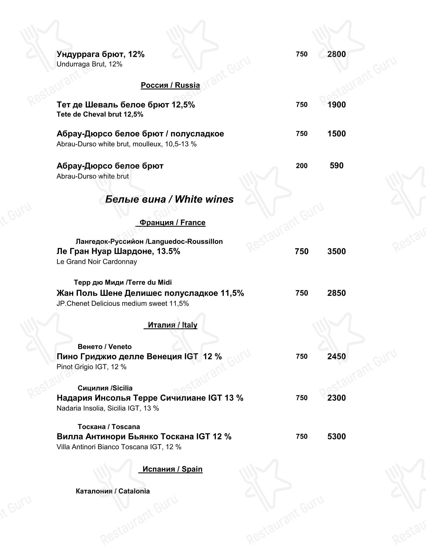 Lunch Menu ресторана Опен Сити