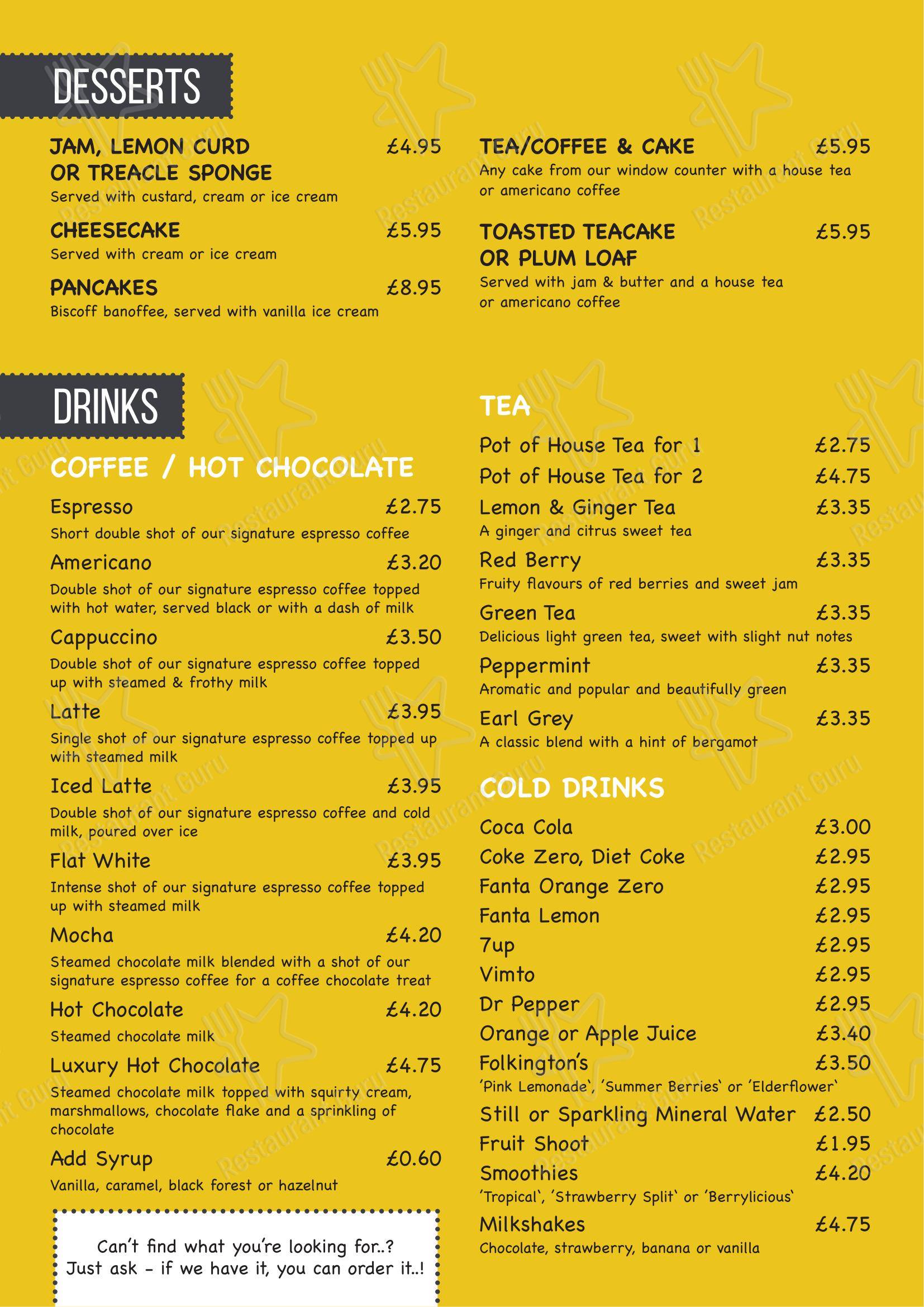 Lunch Menu кафе Pacey's Bakery