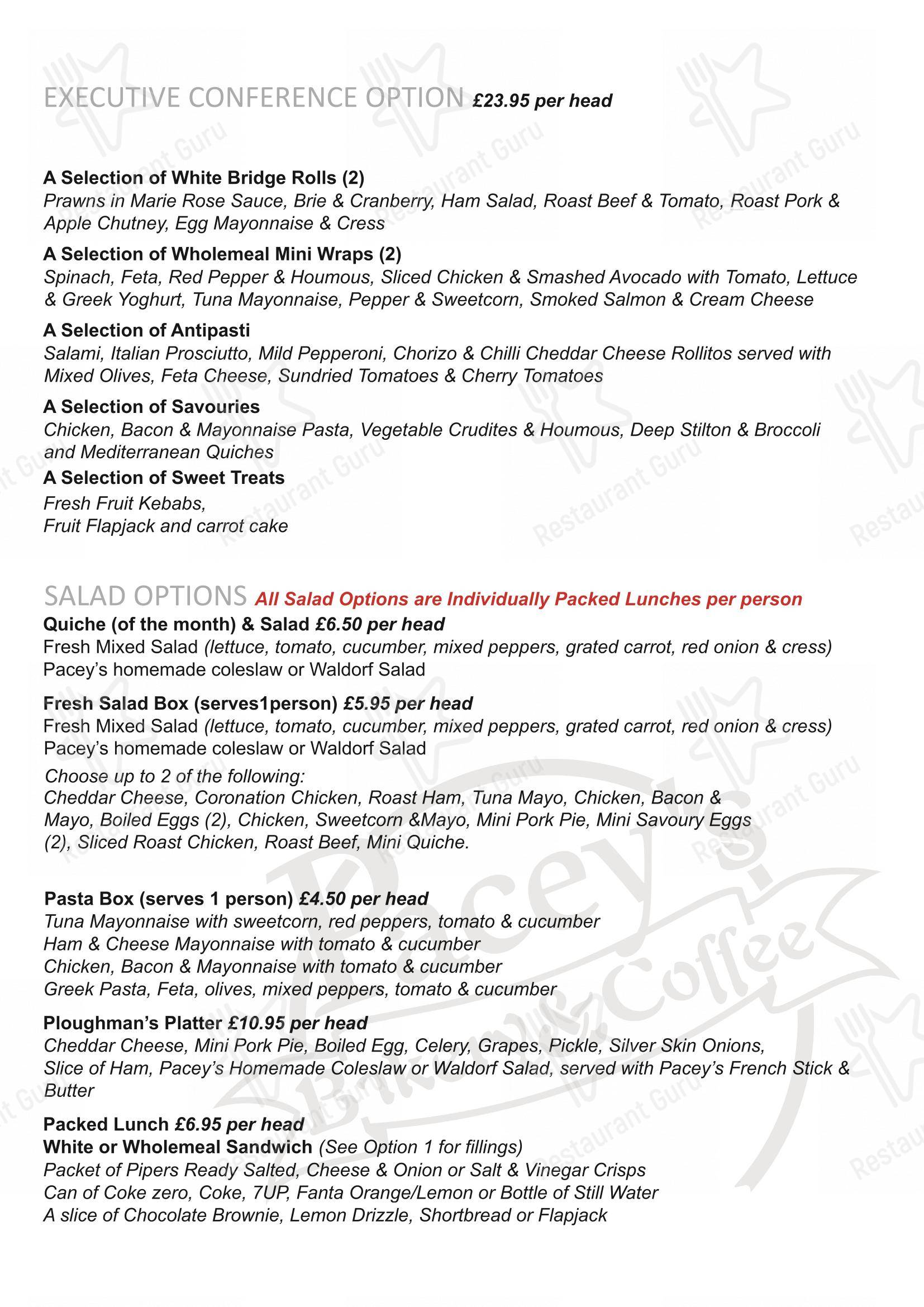 Wine Menu кафе Pacey's Bakery
