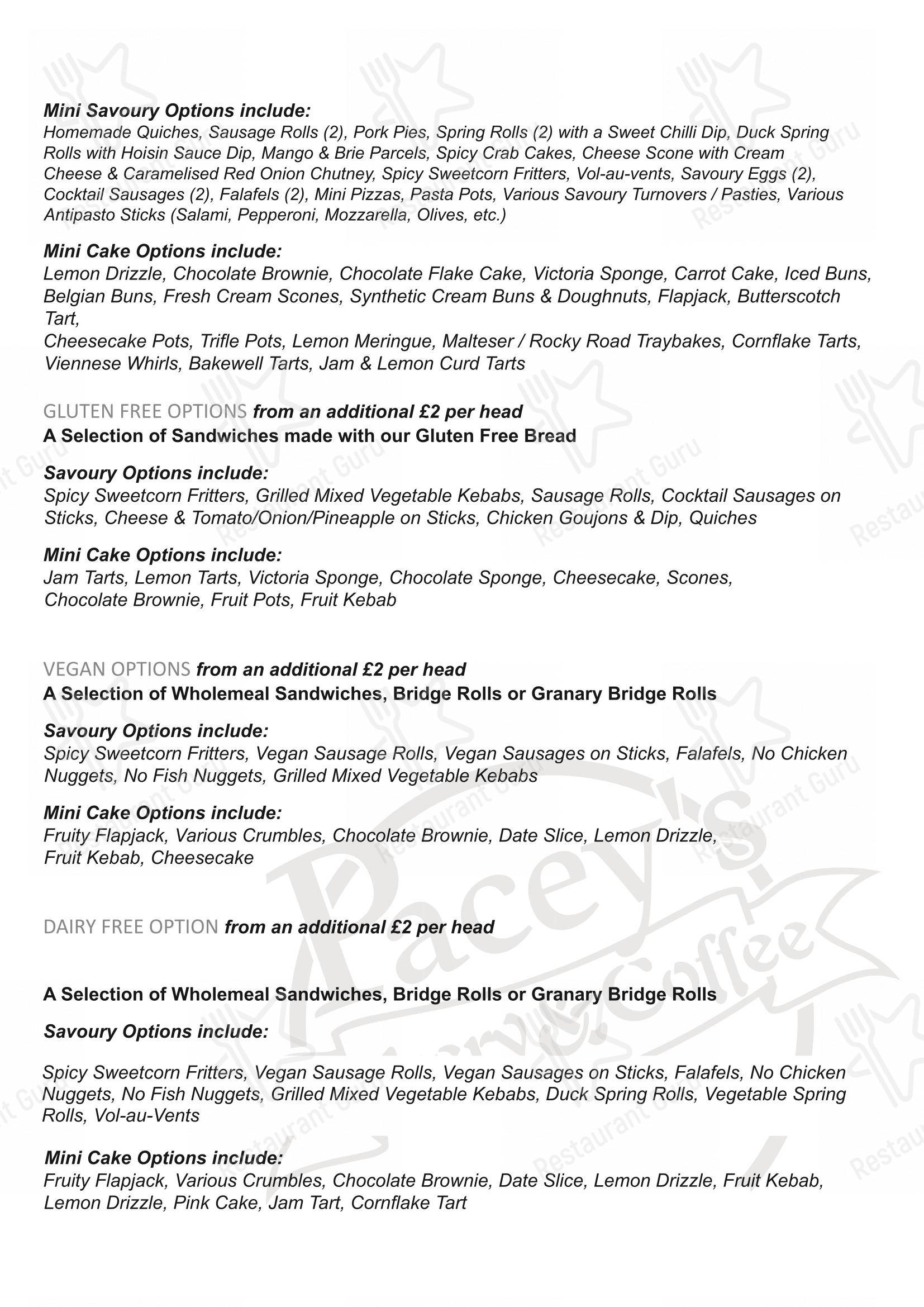 Меню кафе Pacey's Bakery - Wine Menu