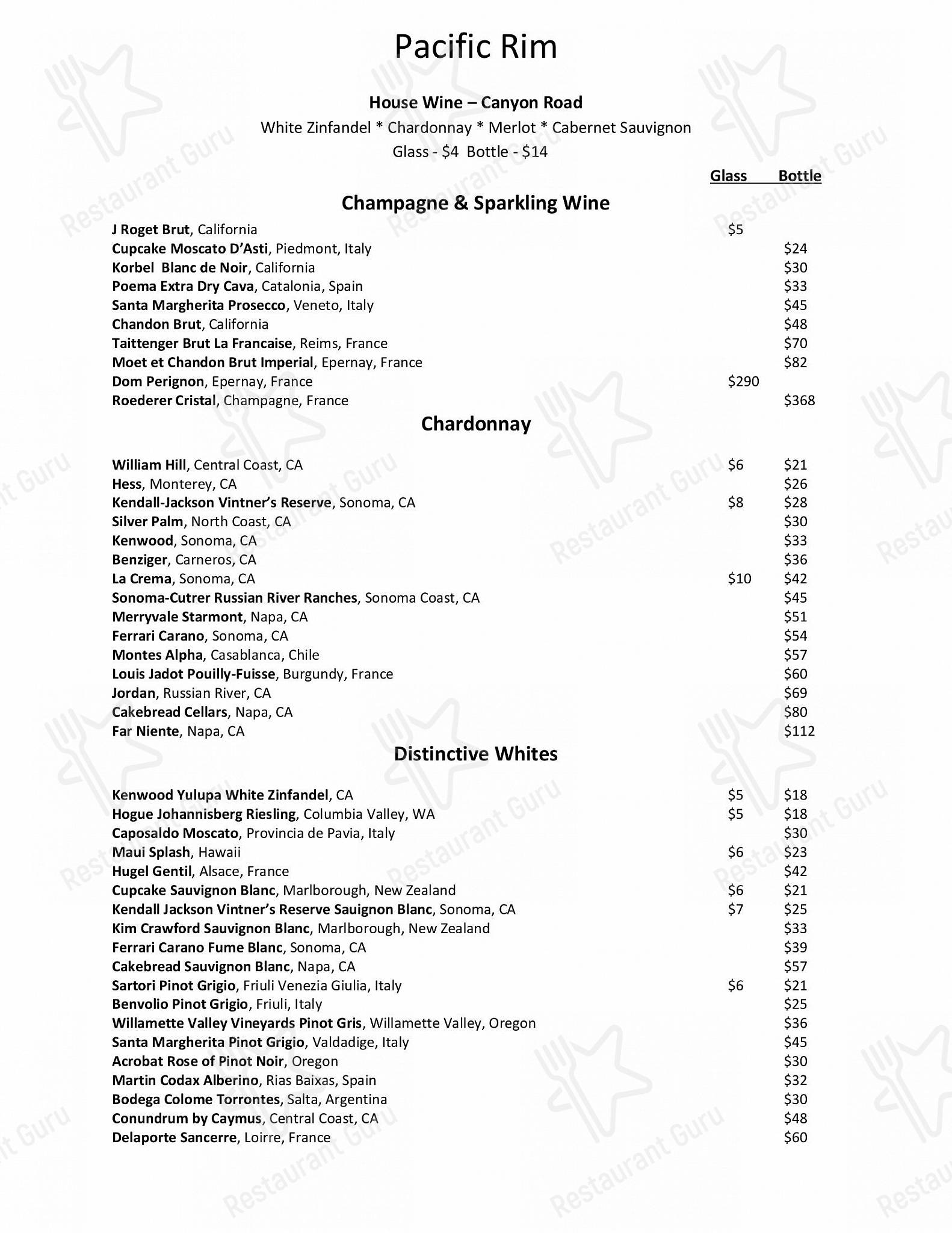 Меню ресторана Pacific Rim - Takeaway Menu
