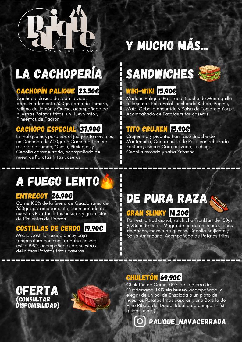 Palique Navacerrada меню
