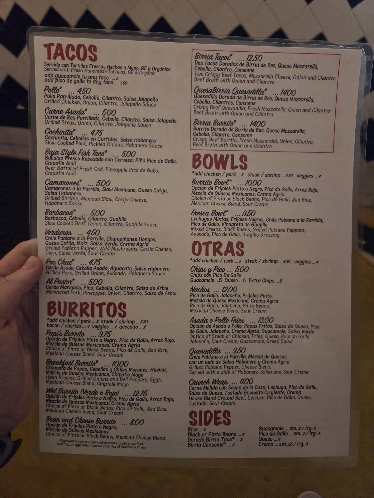 Papi Chulo's меню