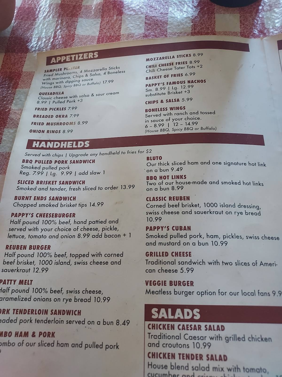 Pappy's Place меню