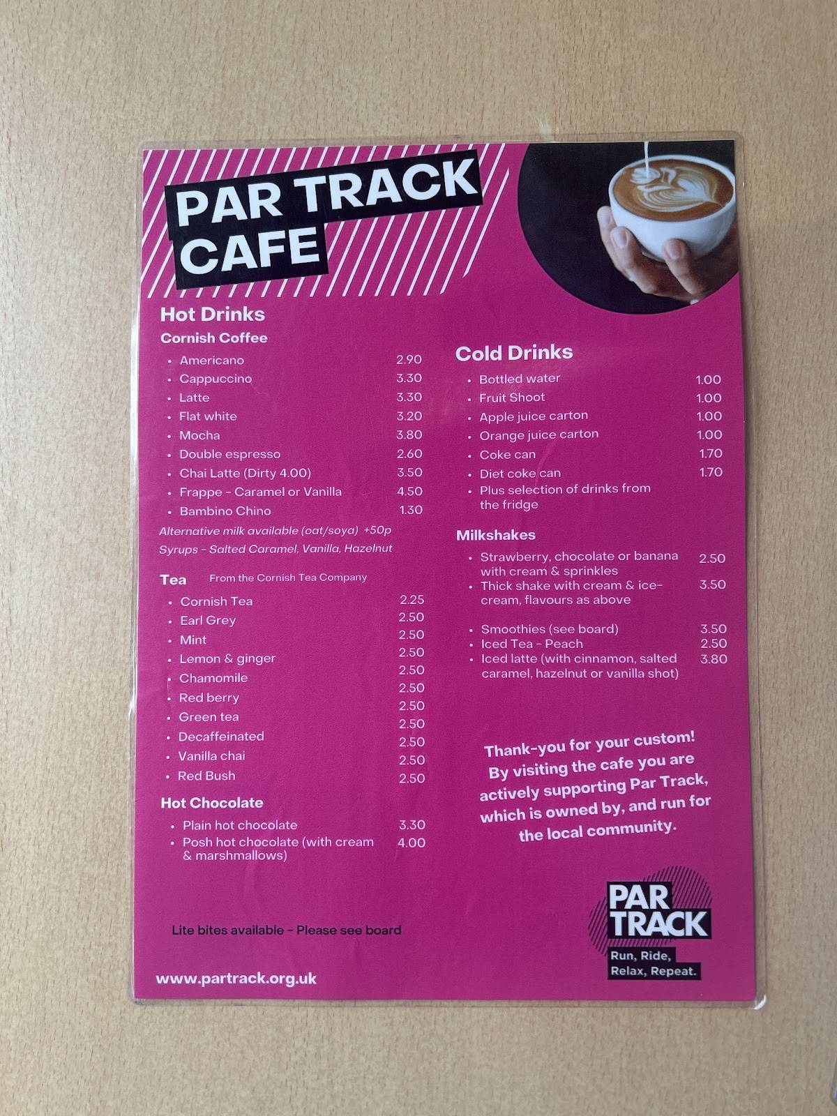 Par Track Cafe меню