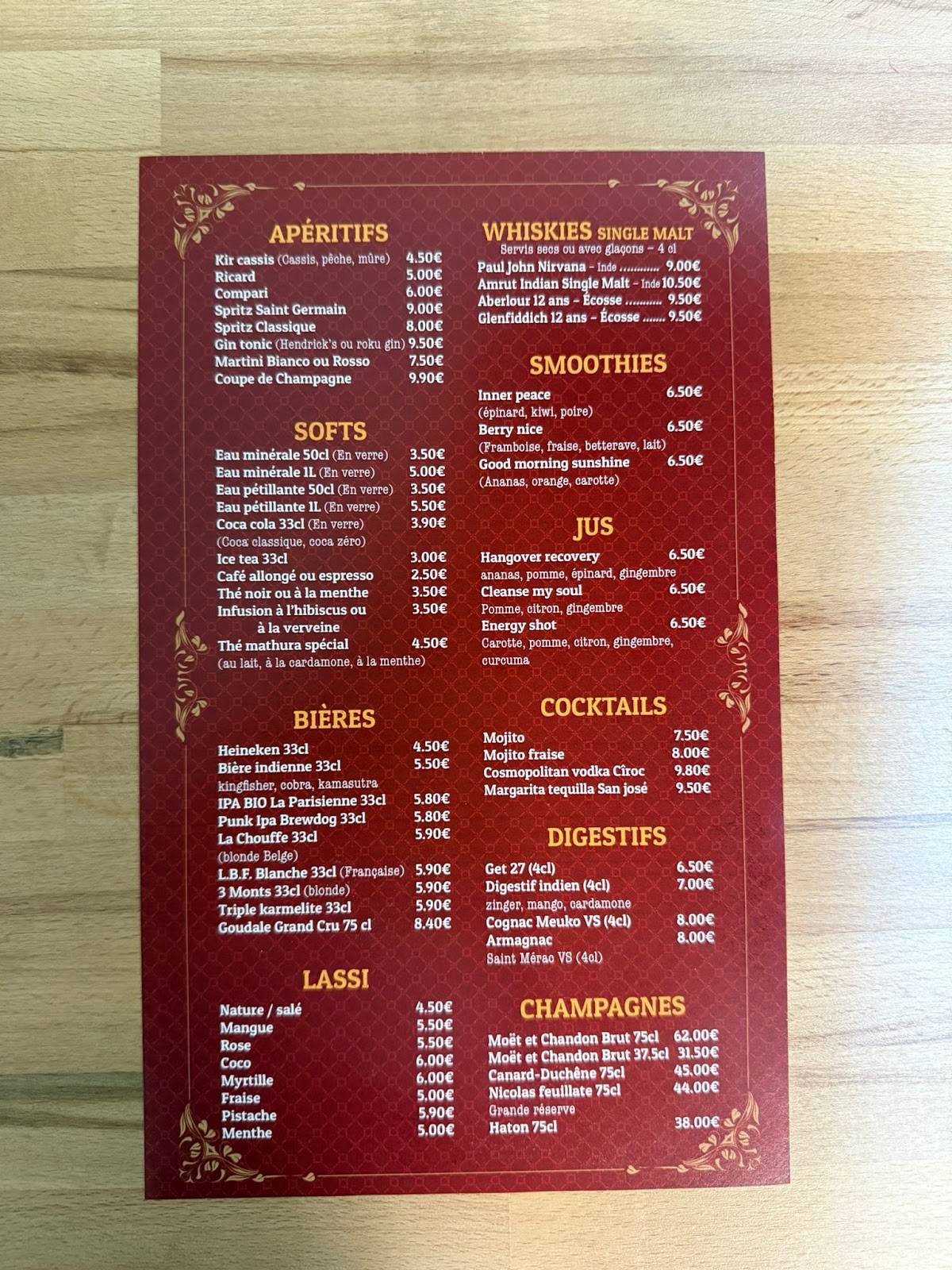 MATHURA меню
