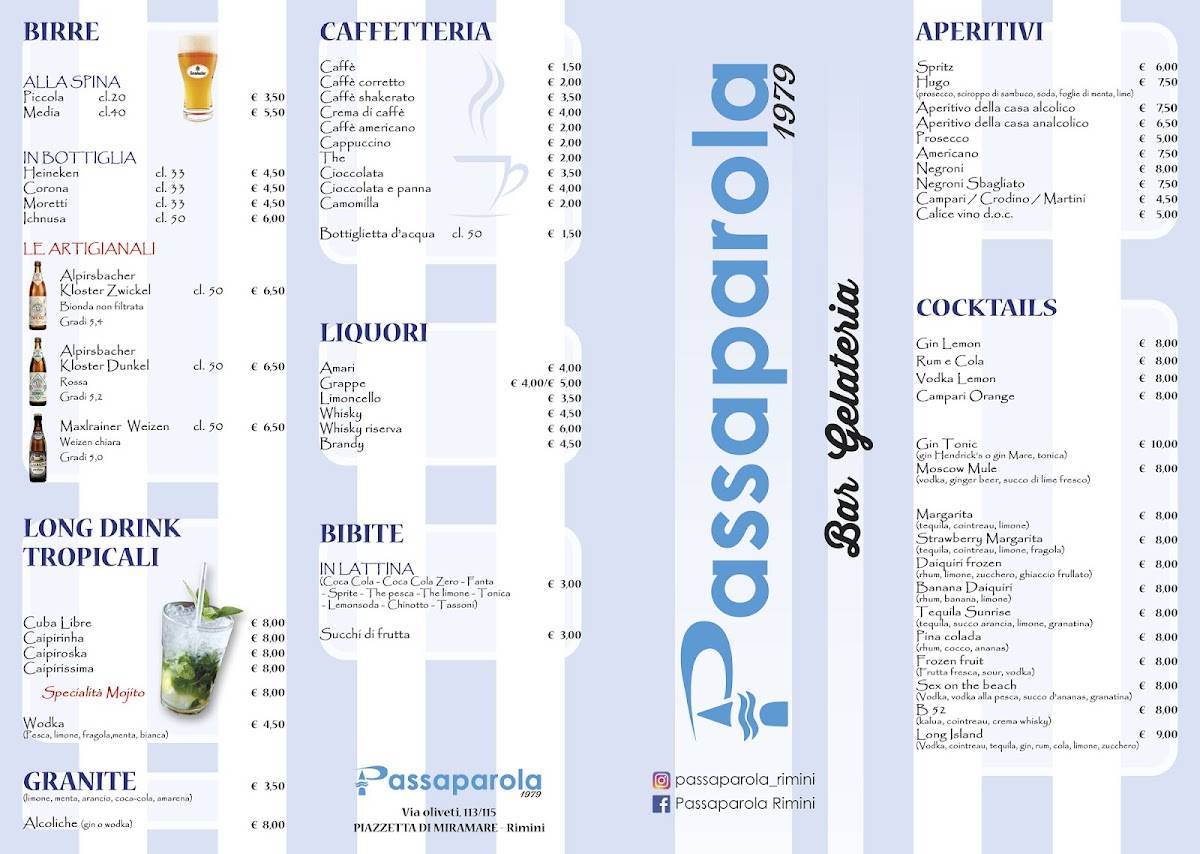 Passaparola Rimini - Bar Gelateria Piadineria меню