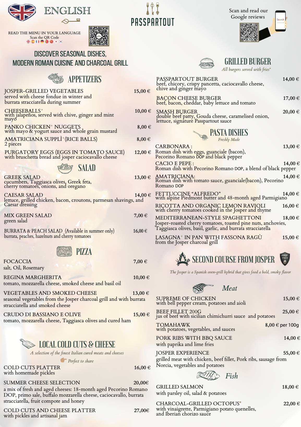 Passpartout Ristorante меню