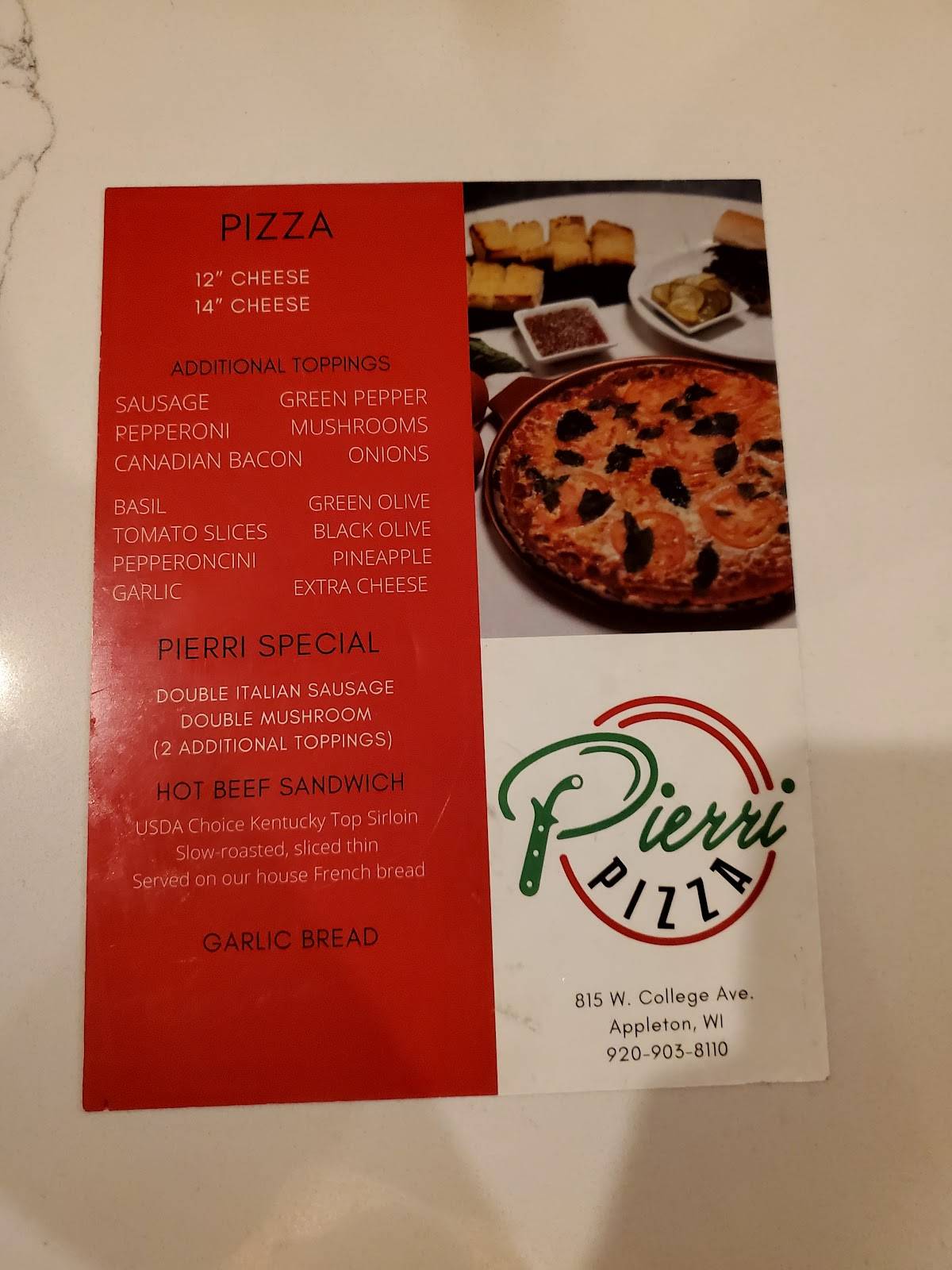 Pierri Pizza меню