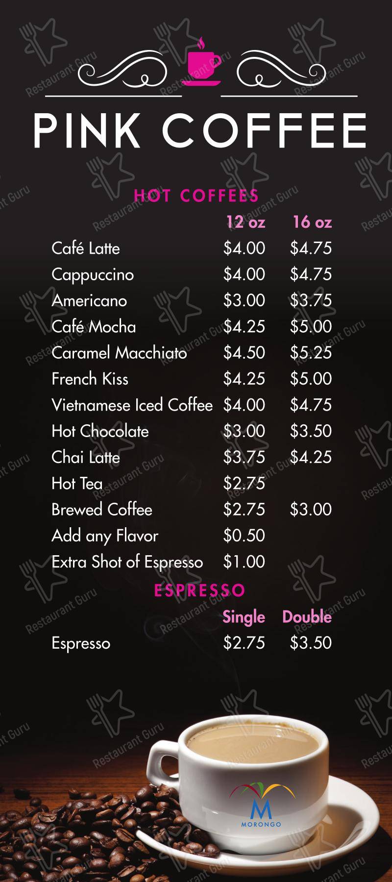 Pink Coffee в Кабазоне - Меню