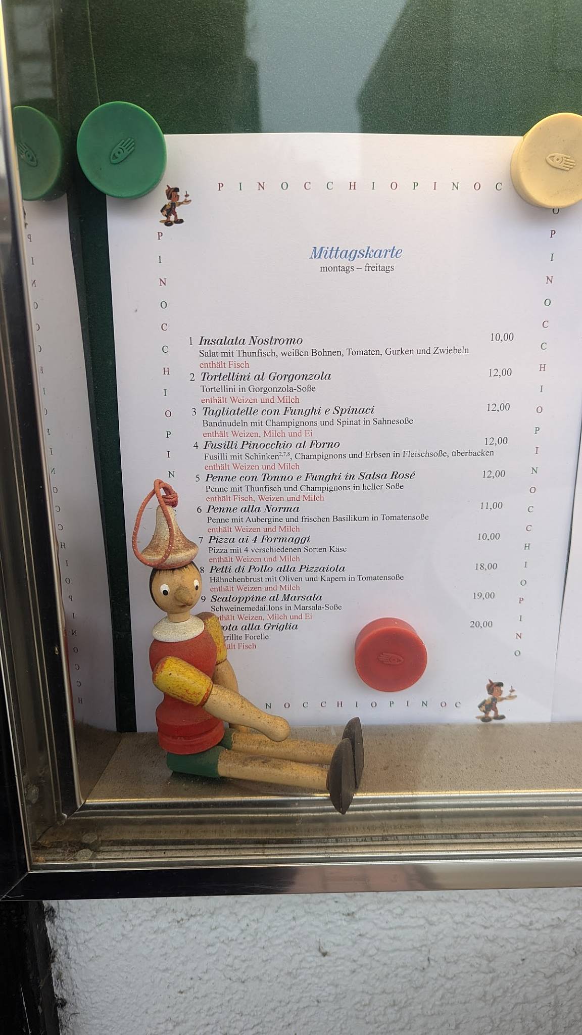 Pinocchio меню