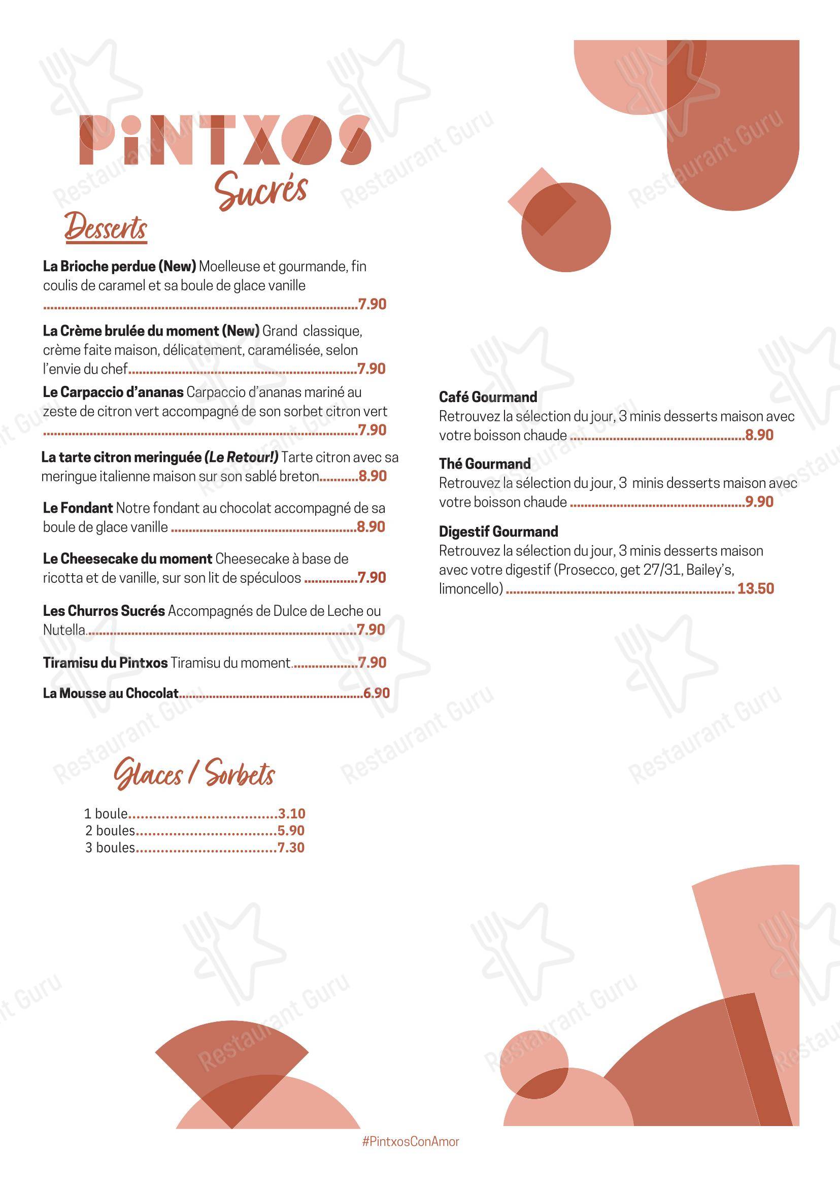 Меню напитков ресторана Pintxos в Руане