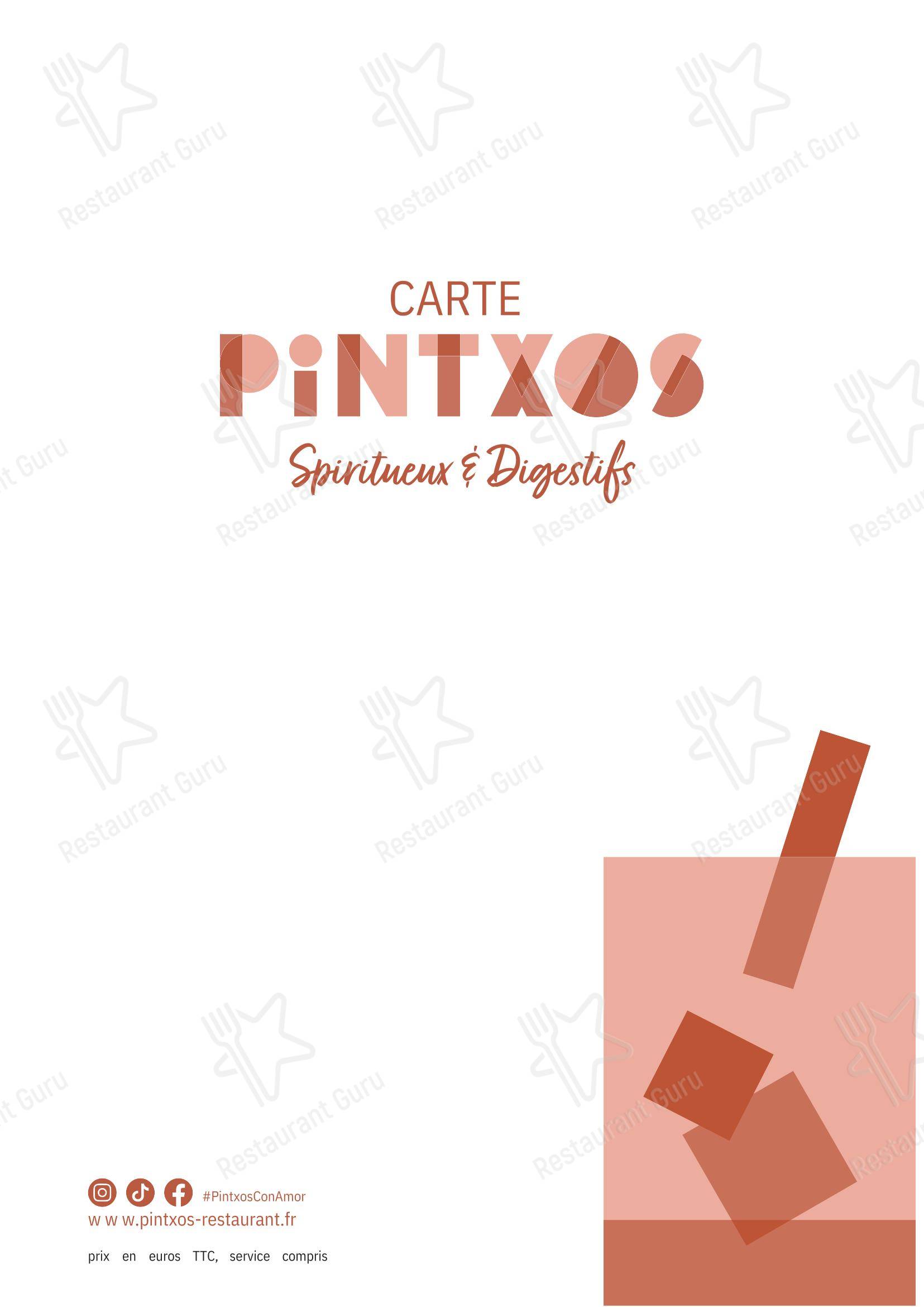 Меню напитков ресторана Pintxos в Руане