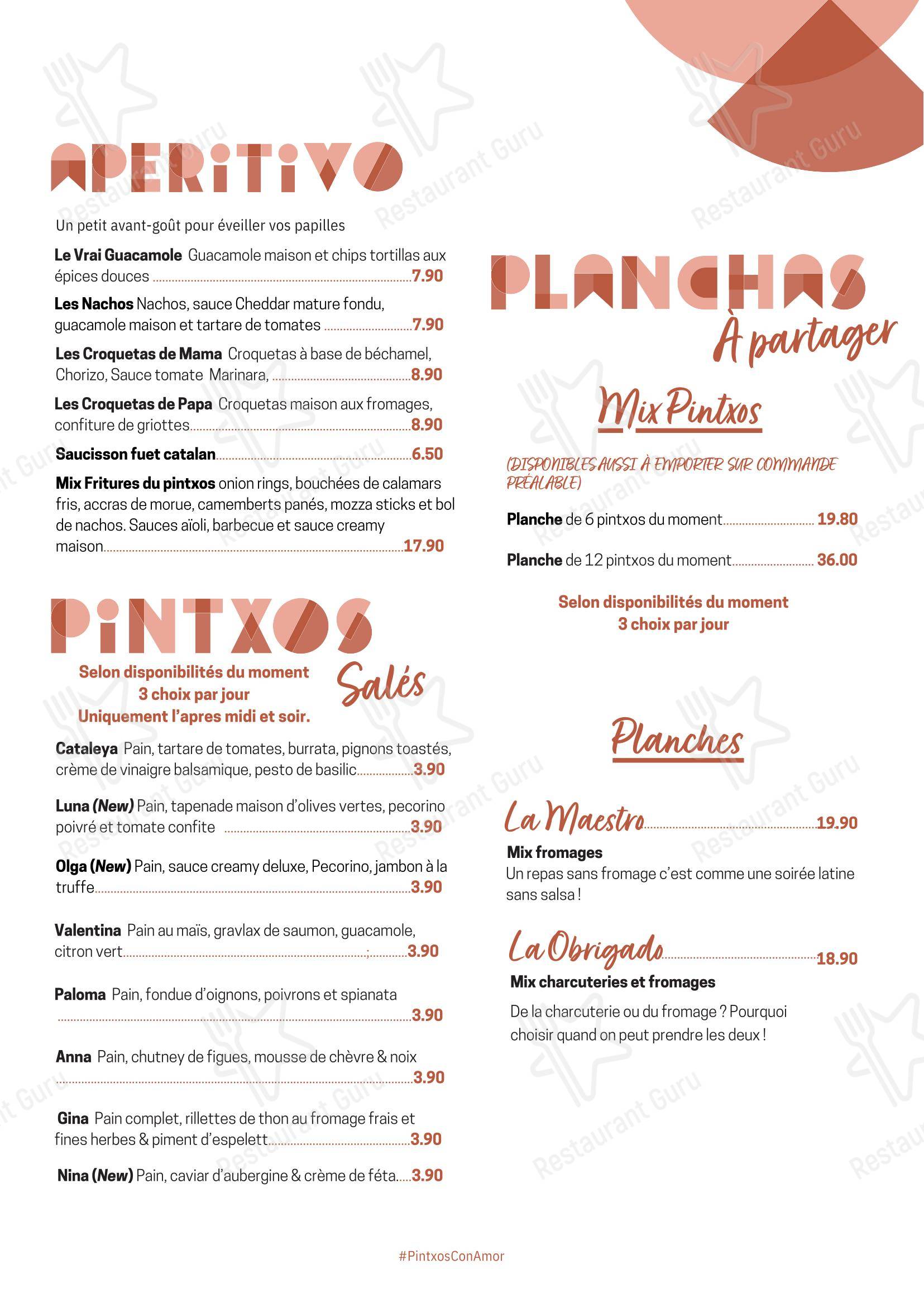 Меню ресторана Pintxos в Руане