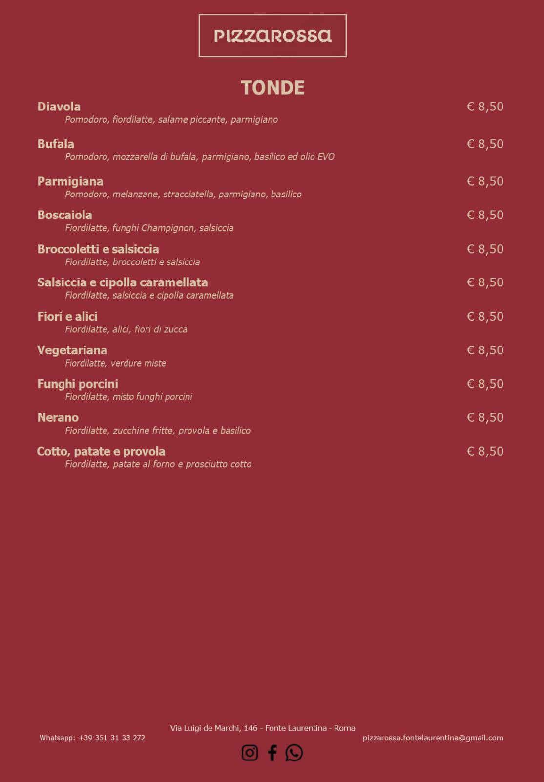 Pizzarossa меню