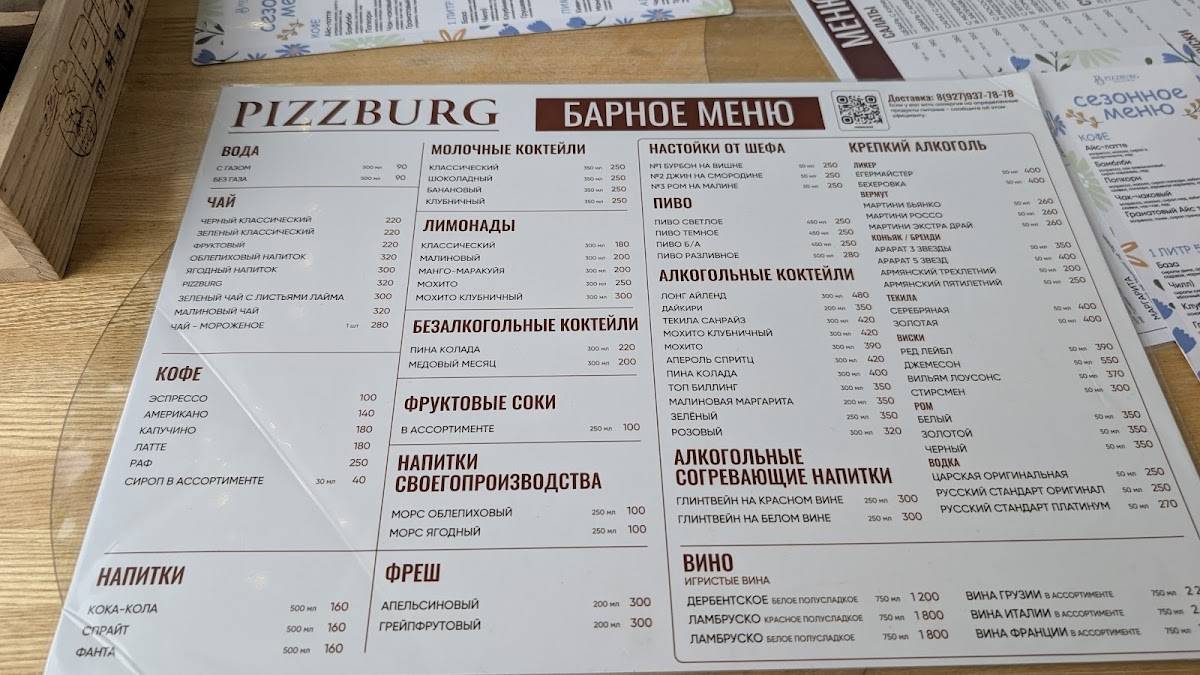 Пиццерия PizzBurg меню