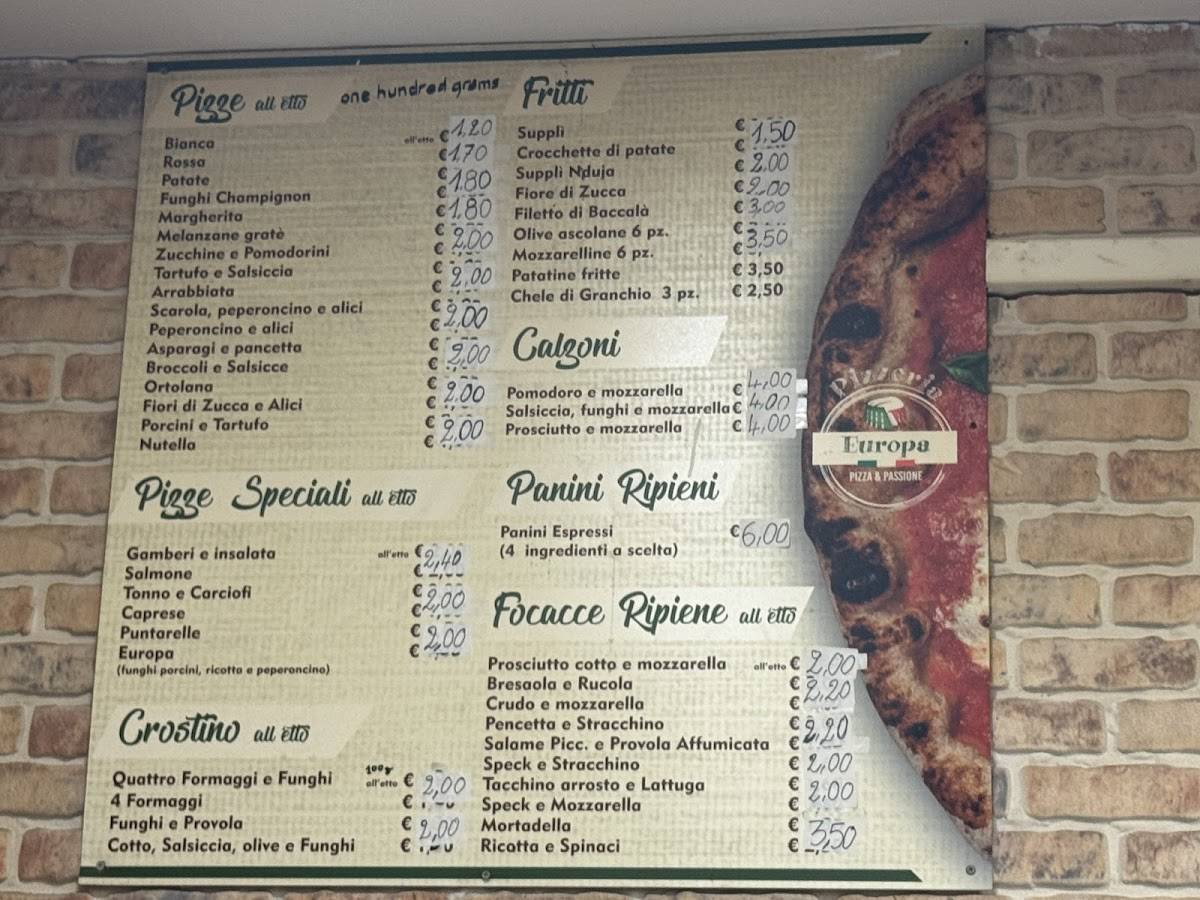 Pizzería Europa меню