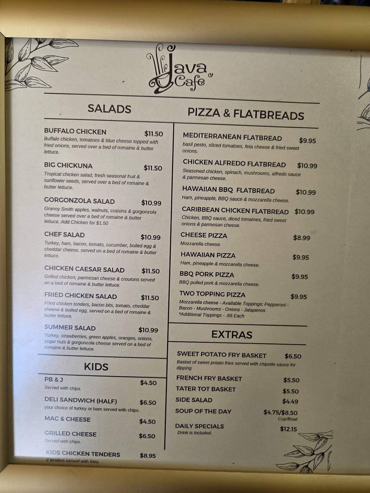 Java Cafe меню