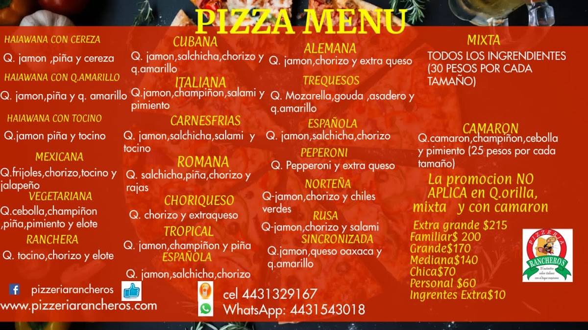 Pizzeria Ranchero's меню