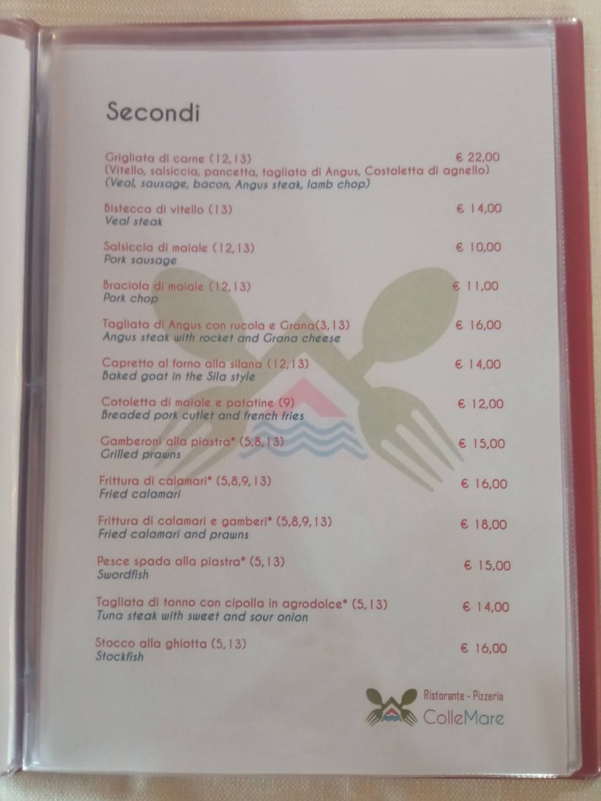Ristorante Collemare меню