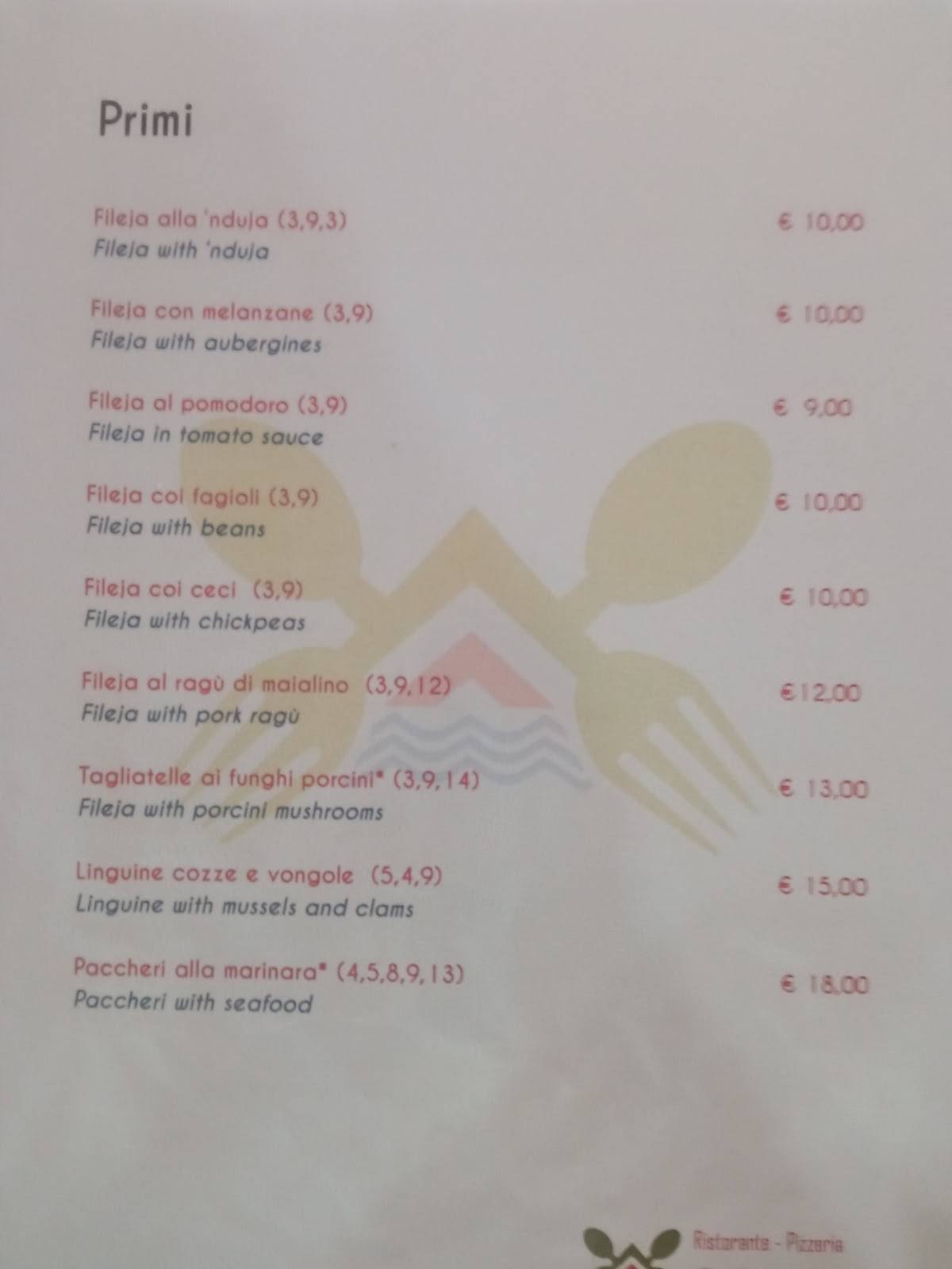 Ristorante Collemare меню