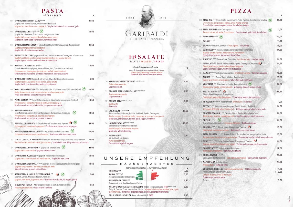 Pizzeria-Ristorante Garibaldi меню