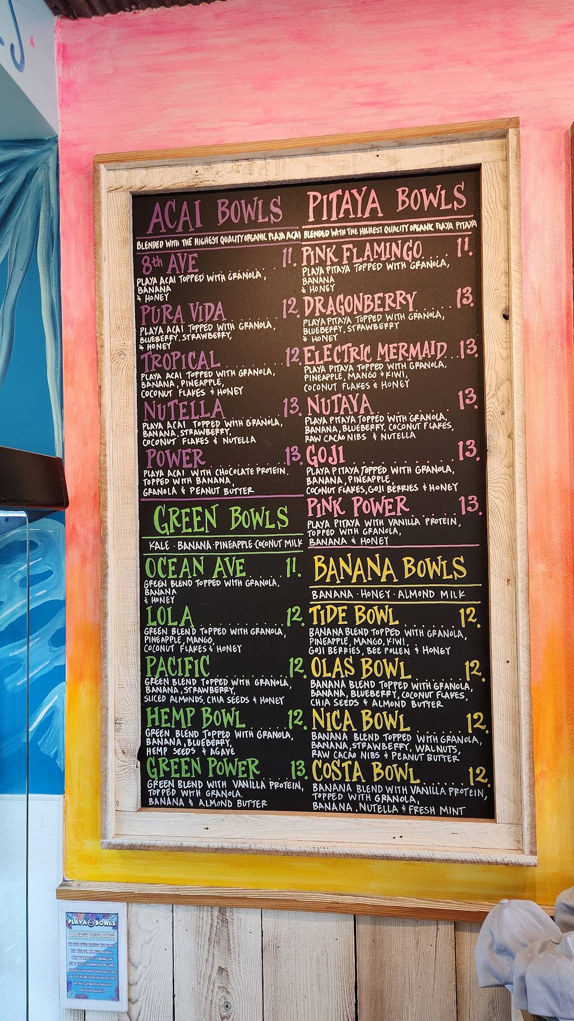 Playa Bowls меню