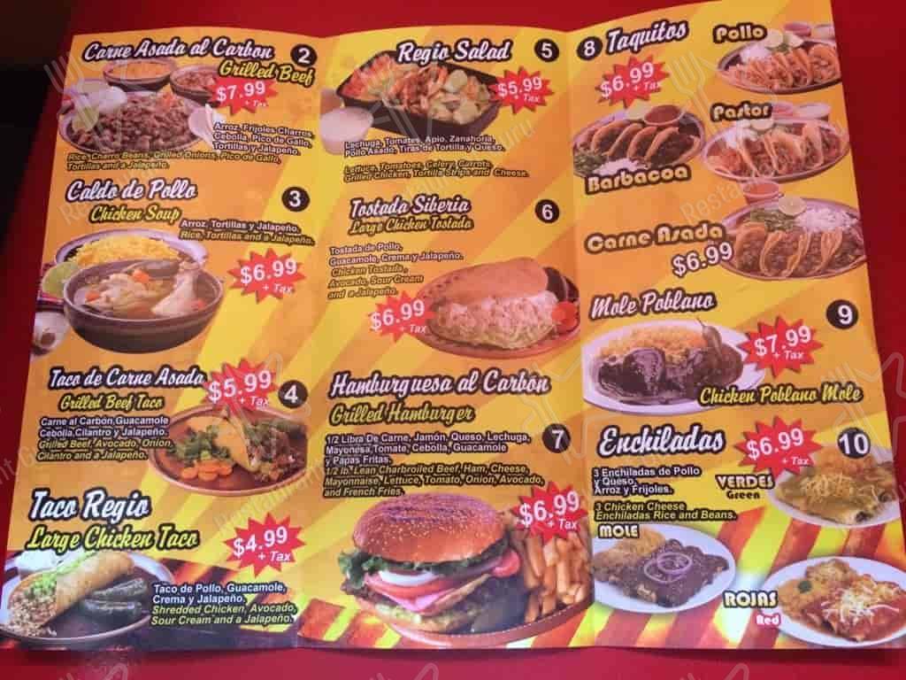 Pollo Regio меню