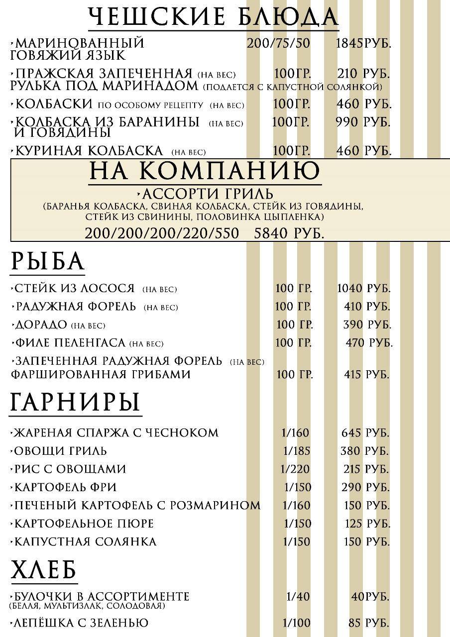 Прага меню