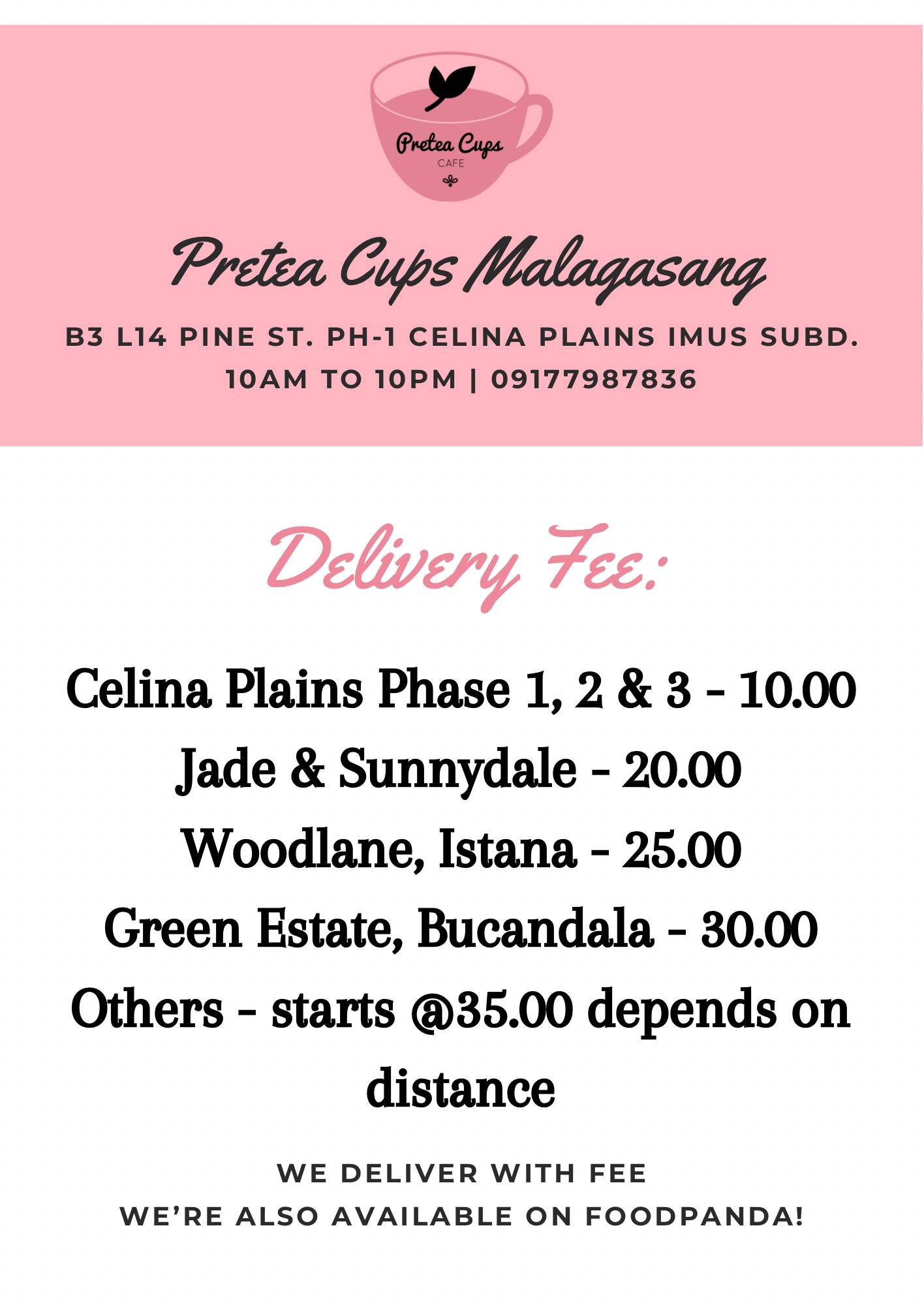 Pretea Cups Cafe Malagasang меню