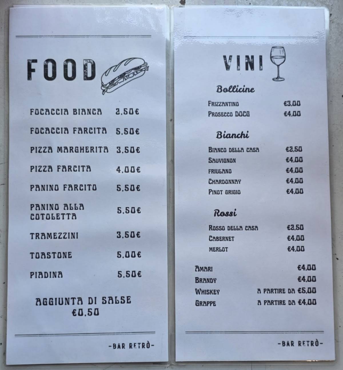 Bar Caffè Retrò меню