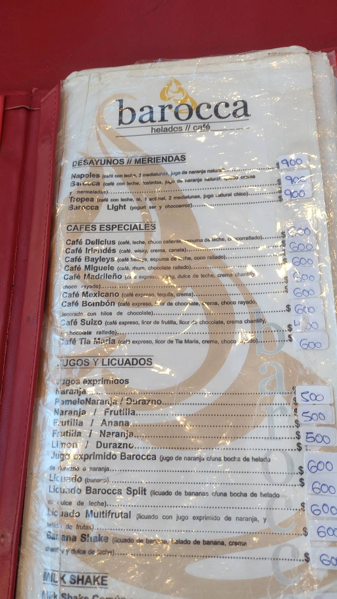 Barocca Cafe, Zarate меню