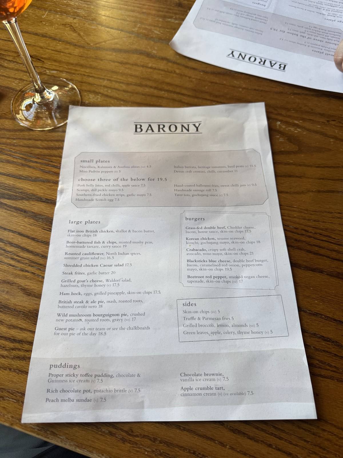 Barony Bar меню