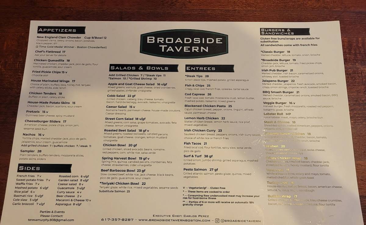 Broadside Tavern меню