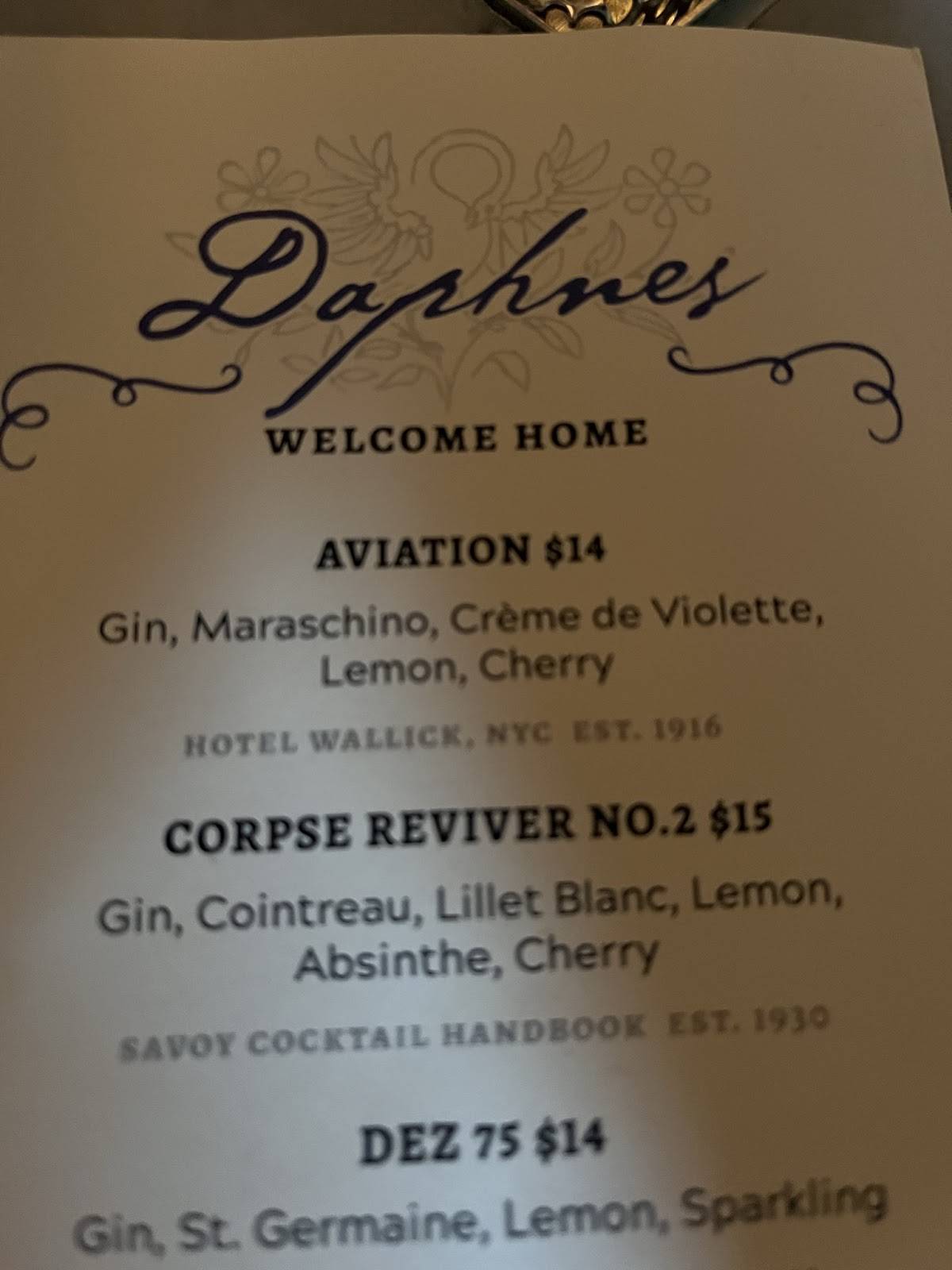 Daphnes Bar меню