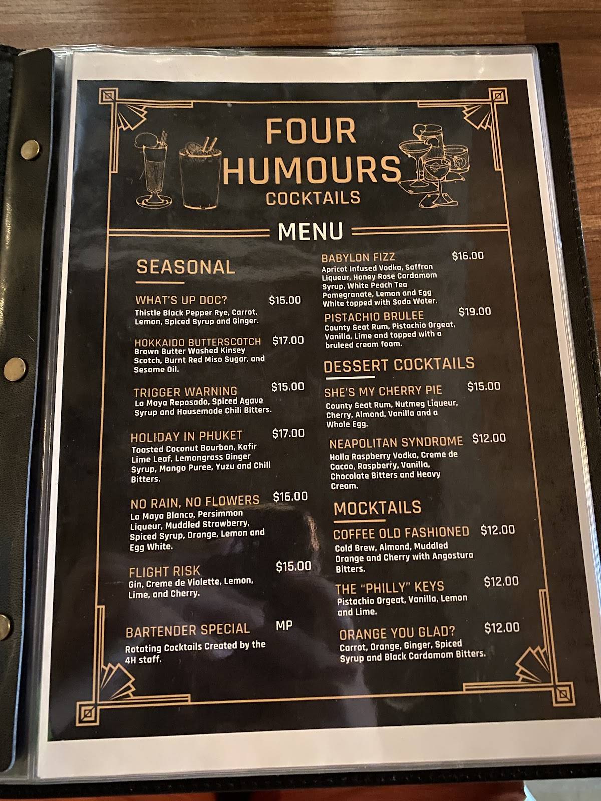 Four Humours меню