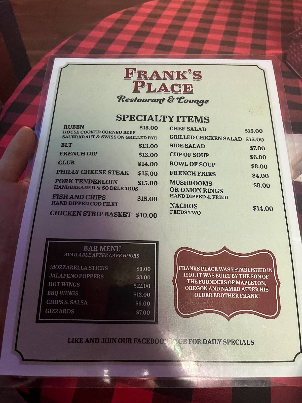 Frank's меню