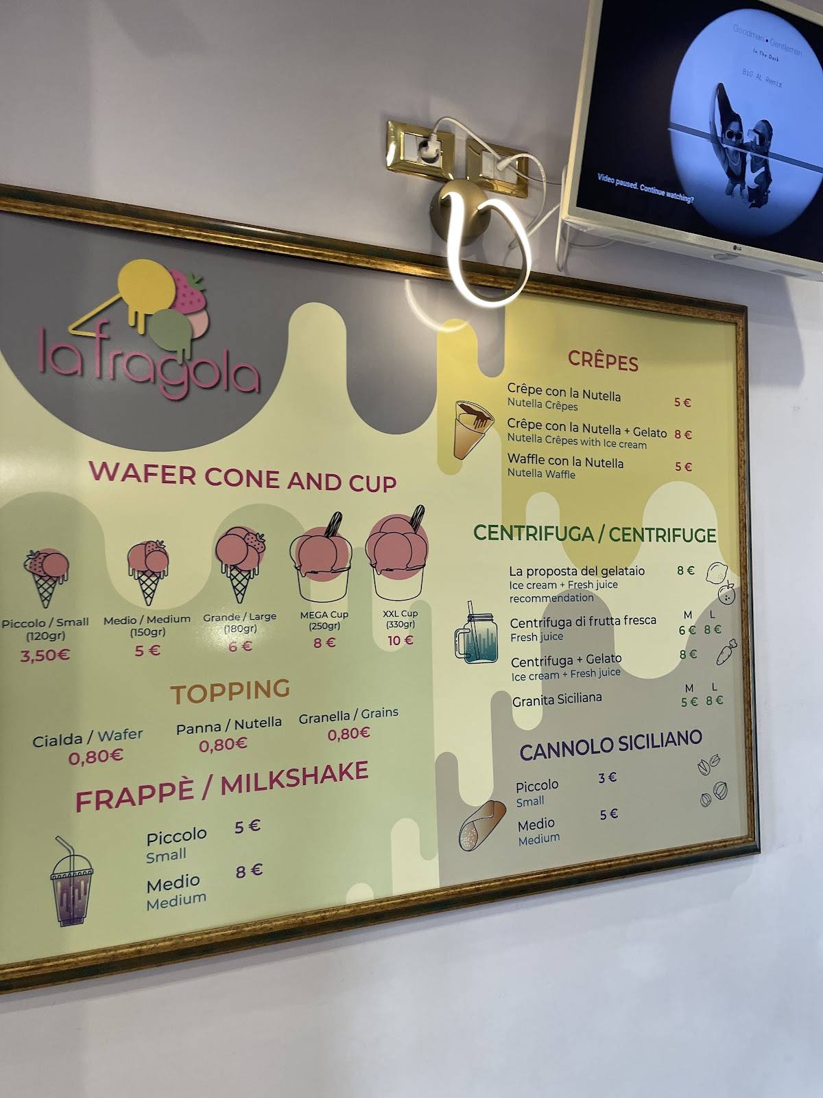 Gelateria la fragola меню