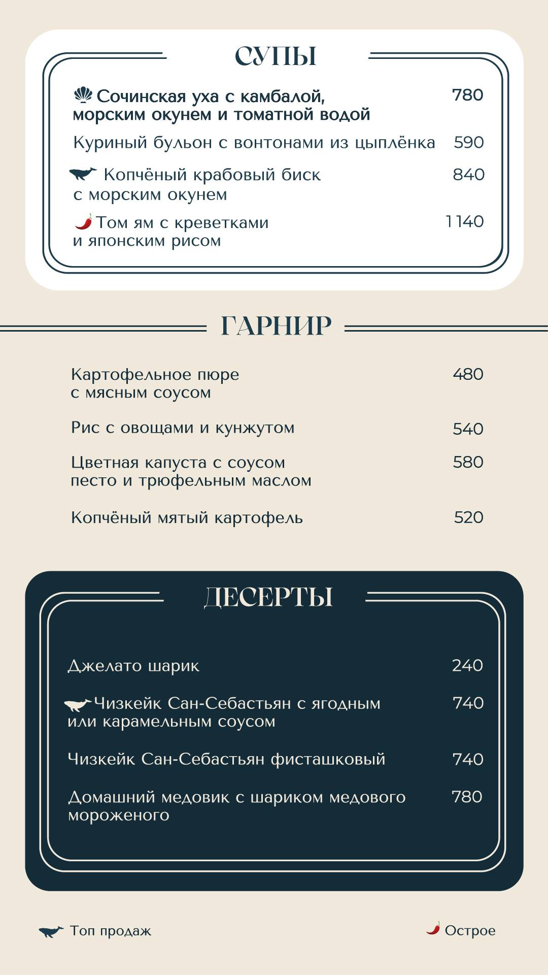 Кашалот меню