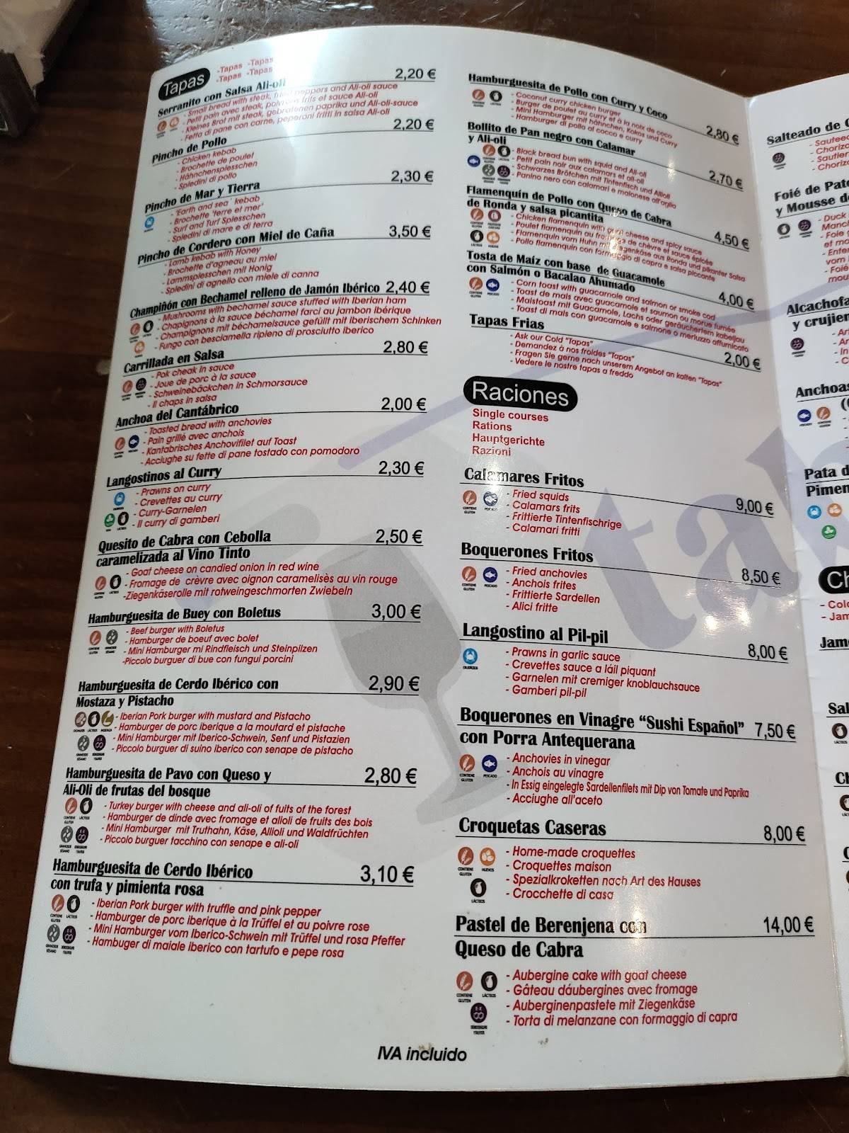 La Taberna меню