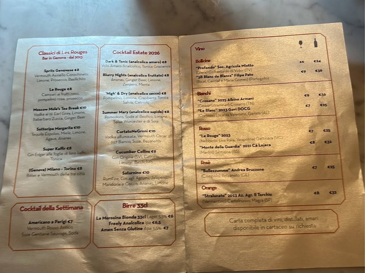 Les Rouges Cucina & Cocktails меню