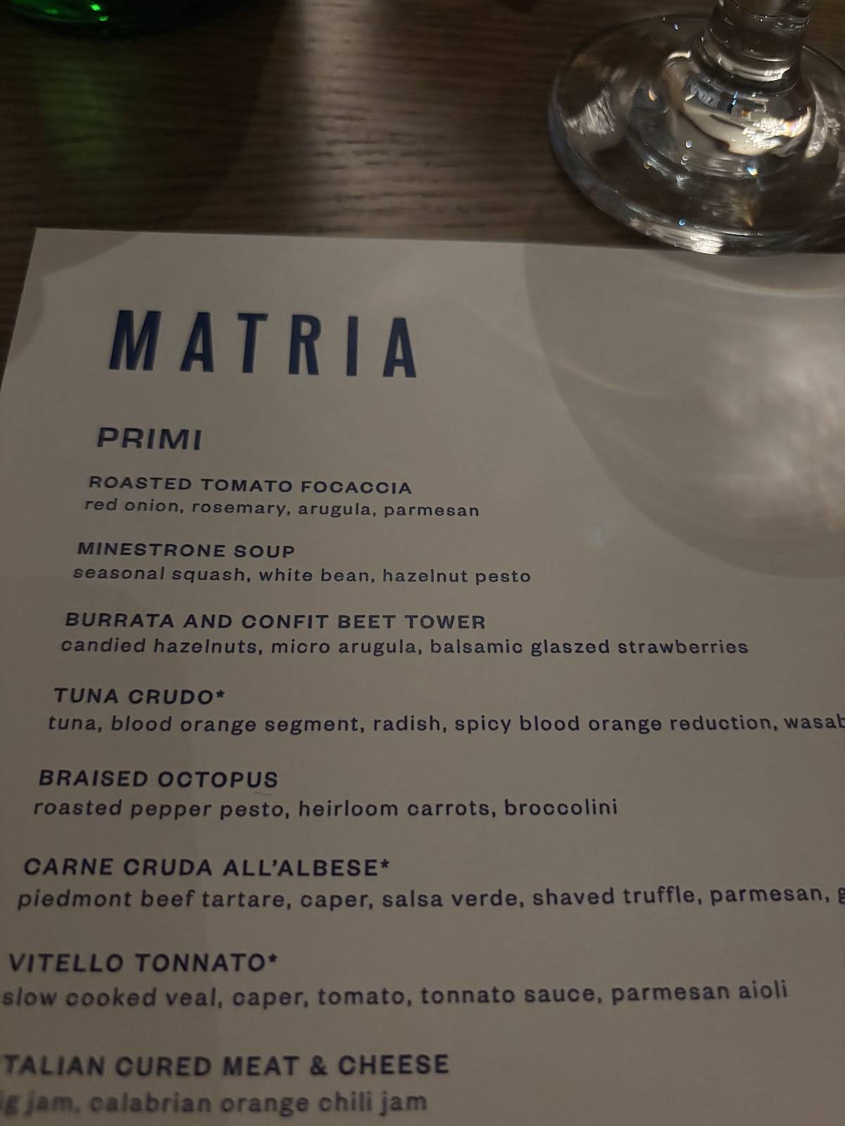 Matria меню